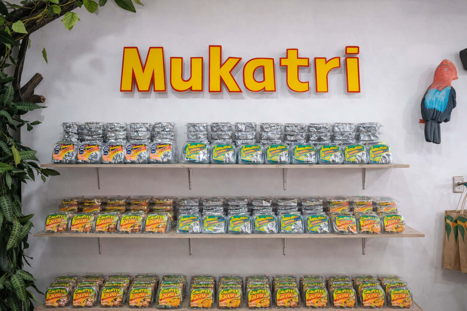 Exhibición de productos Mukatri en tienda